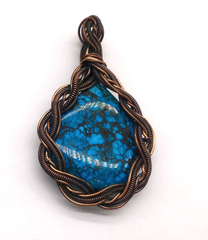 Artistic Handcrafted Copper Oxidized Turquoise Gem Stone Wire Wrapped Charming Designer Pendant