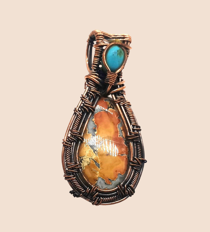 Artistic Handcrafted Copper Oxidized Maligano Jasper Gem Stone Wire Wrapped Charming Designer Pendant