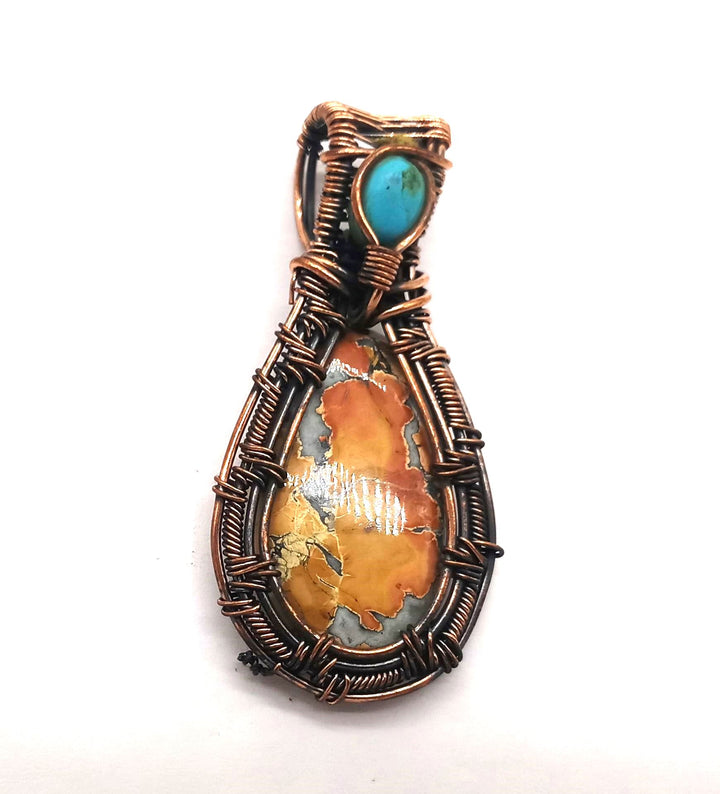 Artistic Handcrafted Copper Oxidized Maligano Jasper Gem Stone Wire Wrapped Charming Designer Pendant