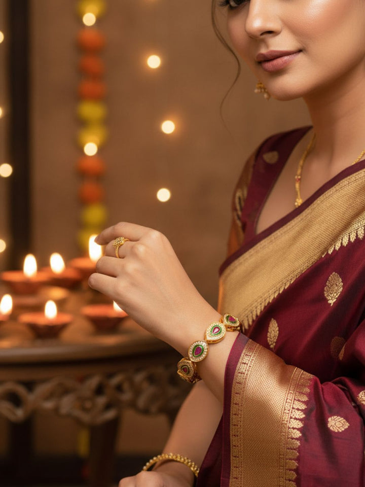 Gorgeous Antique Gold CZ-Red Hydro Quartz Clasp Designer Bracelet for Women