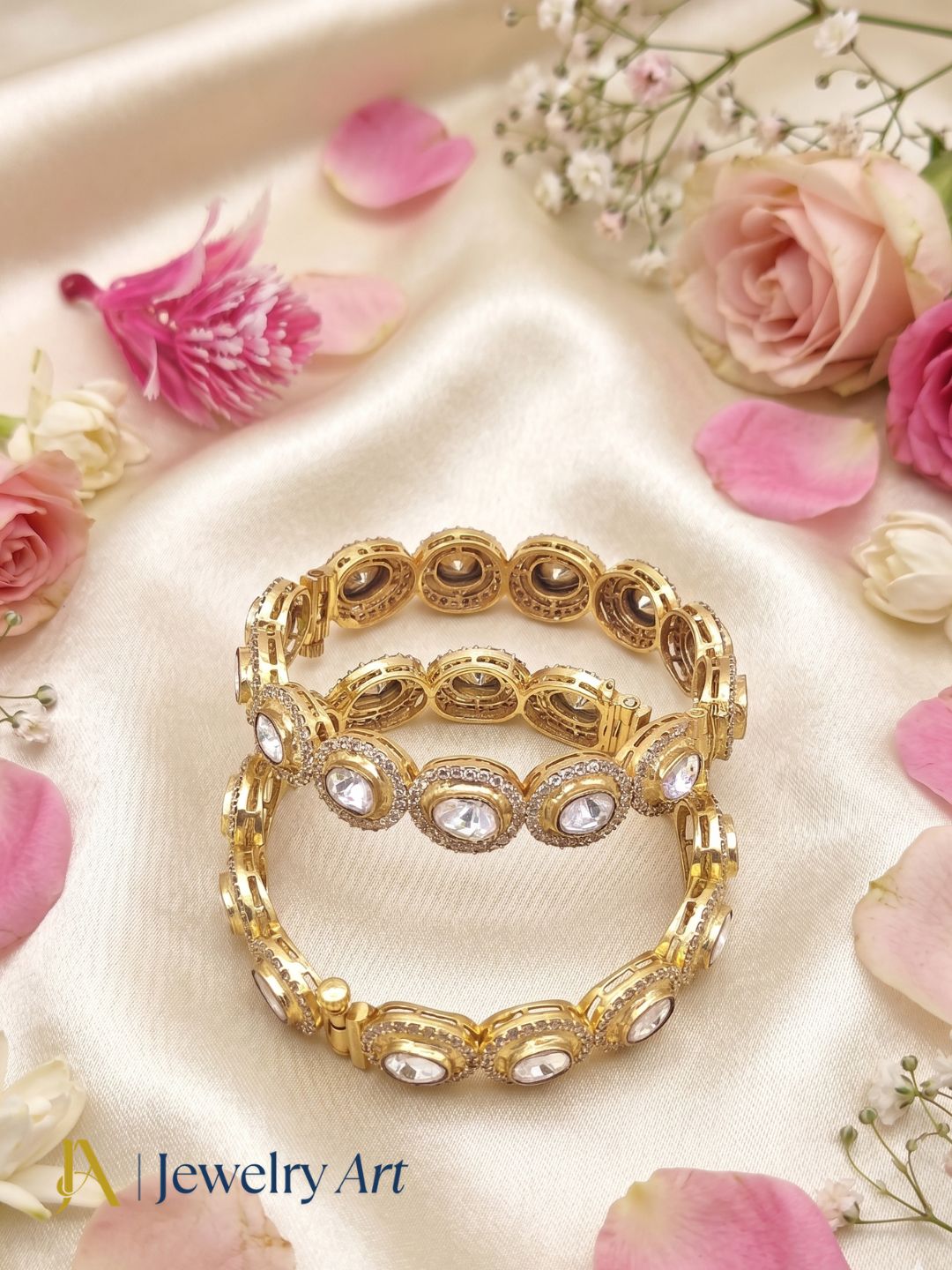 Awesome Set of 2 Gold plated Ad-Kundan Polky Screw Closure Bangle/ Kada / Festive Bangles for women & Girls