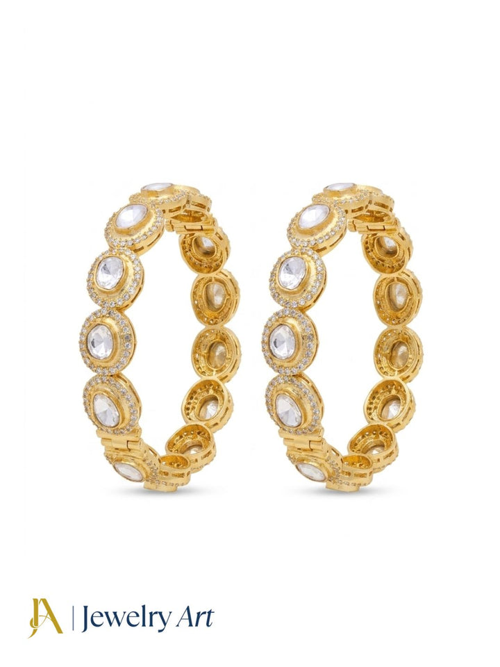 Awesome Set of 2 Gold plated Ad-Kundan Polky Screw Closure Bangle/ Kada / Festive Bangles for women & Girls