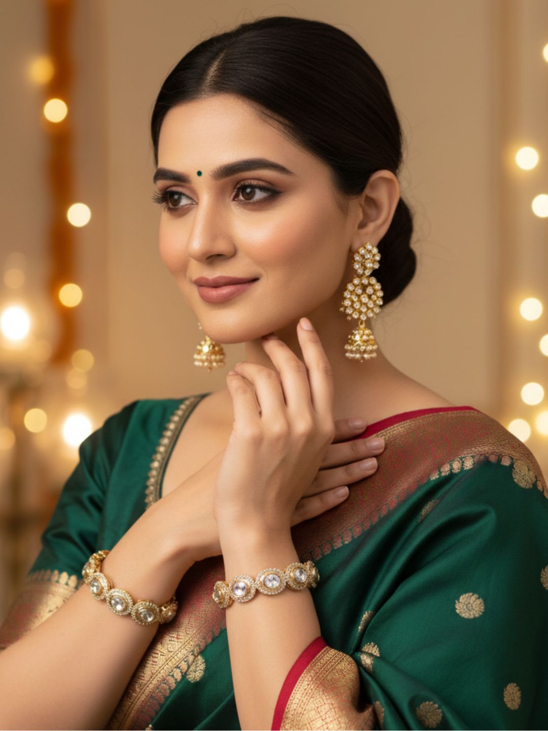 Awesome Set of 2 Gold plated Ad-Kundan Polky Screw Closure Bangle/ Kada / Festive Bangles for women & Girls