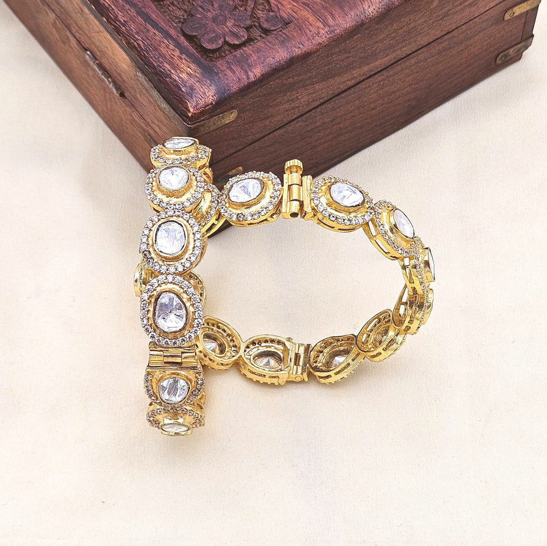 Awesome Set of 2 Gold plated Ad-Kundan Polky Screw Closure Bangle/ Kada / Festive Bangles for women & Girls