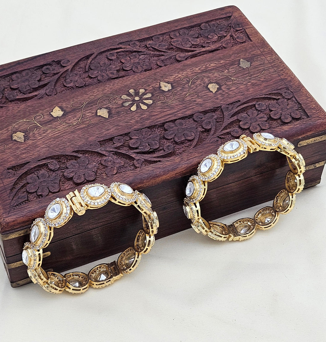 Awesome Set of 2 Gold plated Ad-Kundan Polky Screw Closure Bangle/ Kada / Festive Bangles for women & Girls