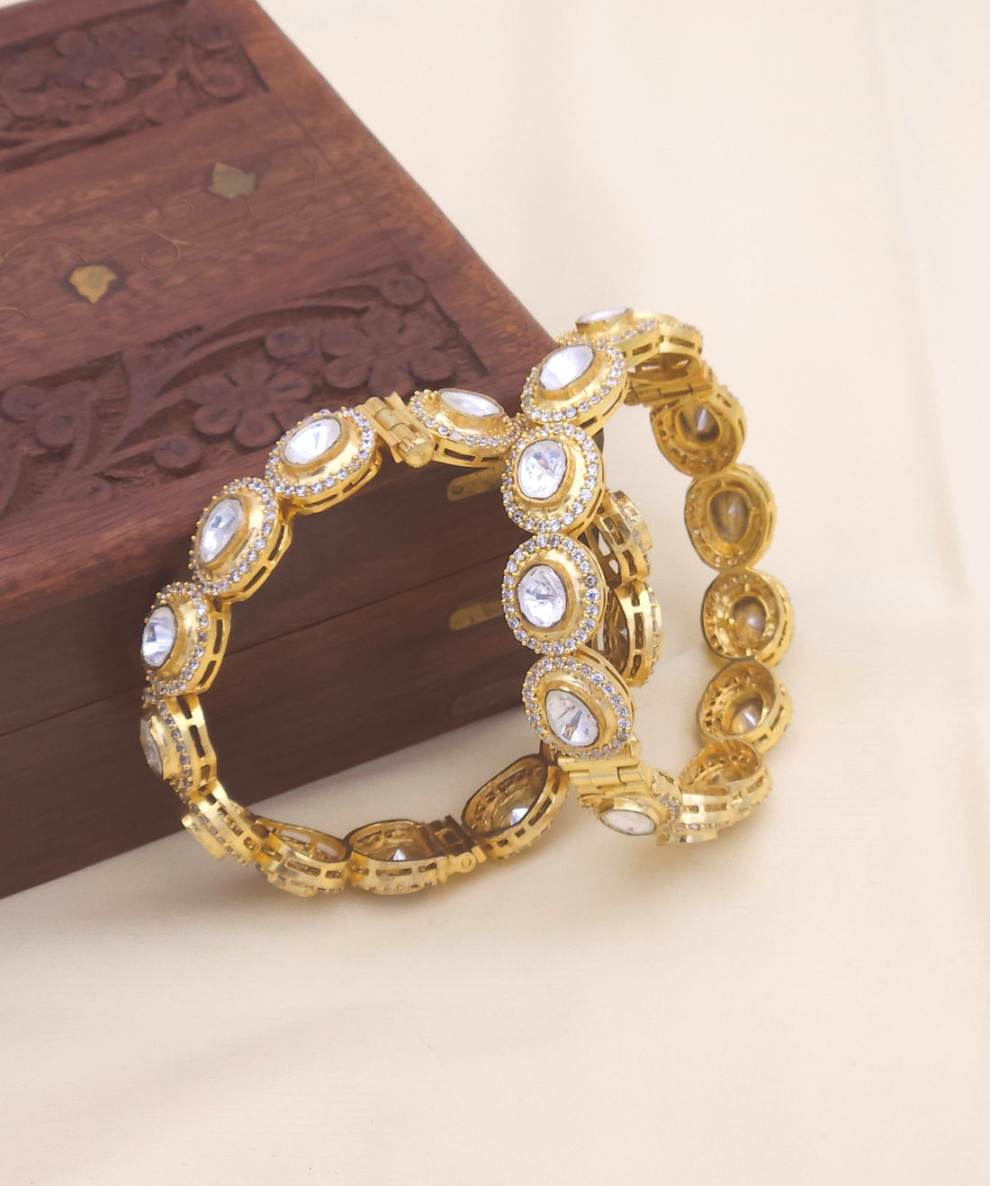 Awesome Set of 2 Gold plated Ad-Kundan Polky Screw Closure Bangle/ Kada / Festive Bangles for women & Girls