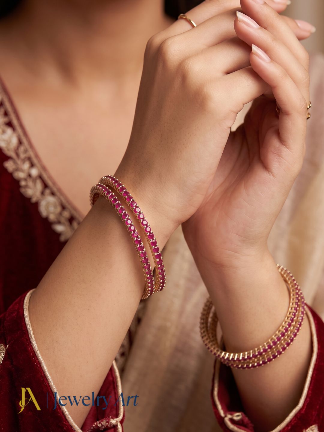  set of 4 gold plated bangles with red hydro quartz lightweight festive jewelry
