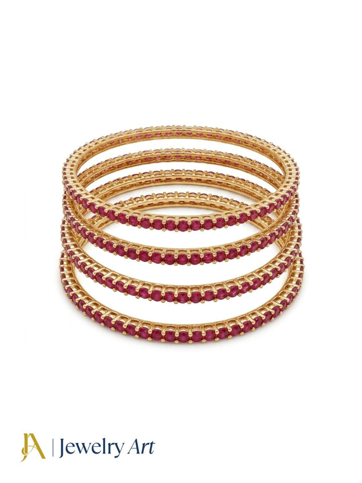 Attractive Set of 4 Gold plated Red Hydro Quartz light weight Bangle / Festive Bangles for women & Girls