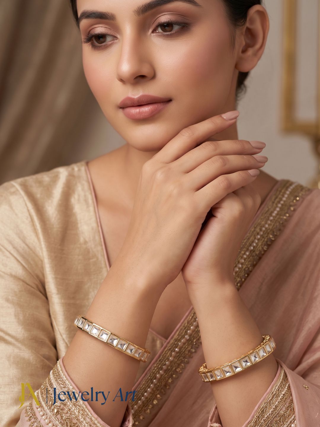 fashion kundan polky bangles gold tone festive jewelry set
