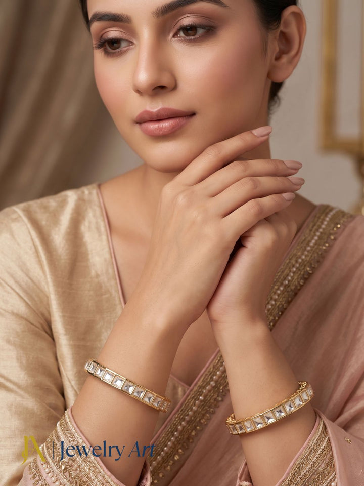 fashion kundan polky bangles gold tone festive jewelry set
