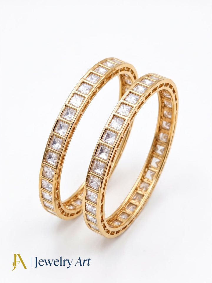 Handsome Set of 2 Gold plated Kundan Glass Polky Bangle/ Kada / Festive Bangles for women & Girls