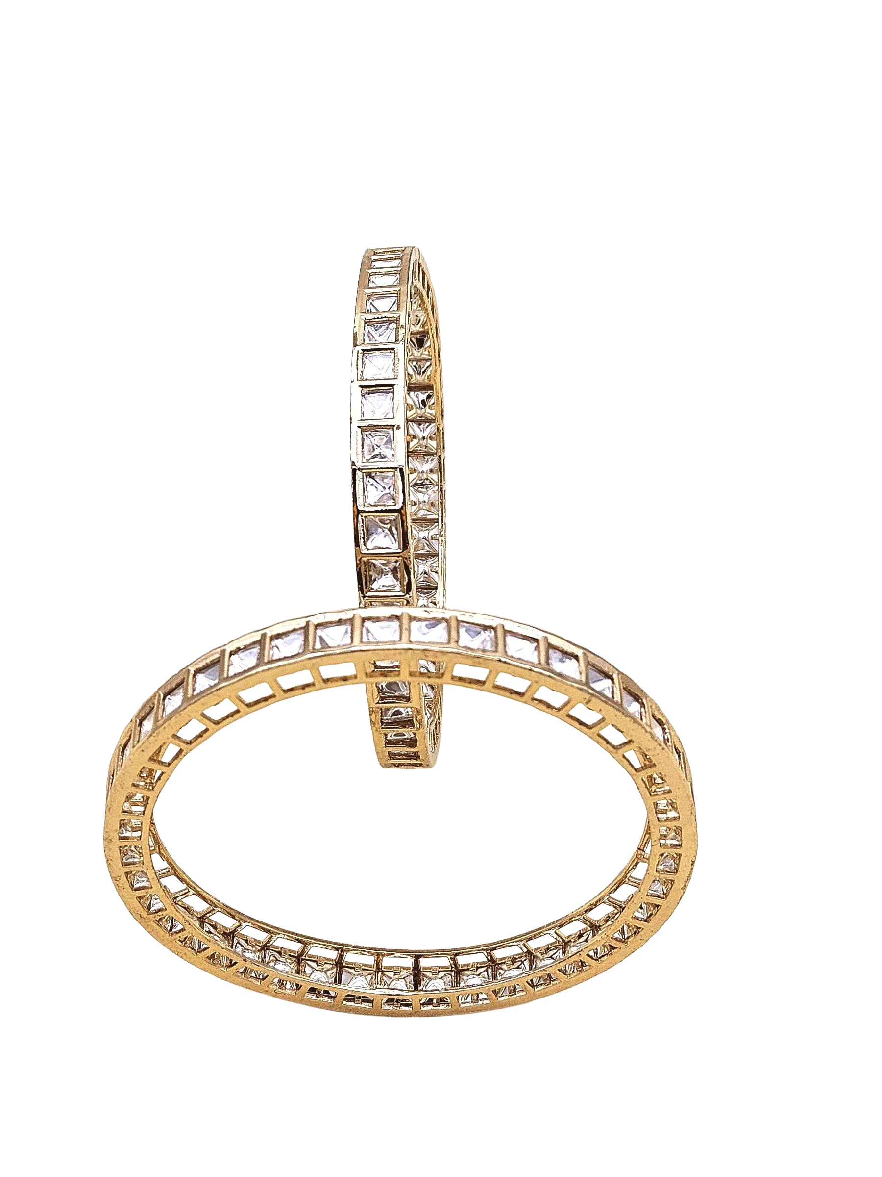 Handsome Set of 2 Gold plated Kundan Glass Polky Bangle/ Kada / Festive Bangles for women & Girls