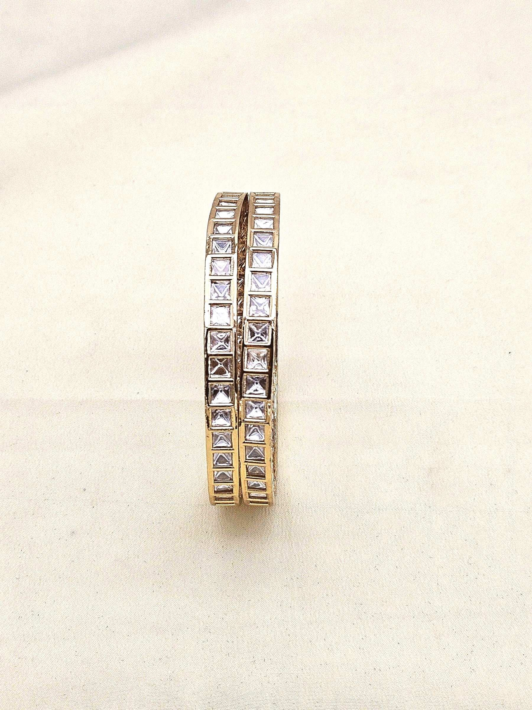 Handsome Set of 2 Gold plated Kundan Glass Polky Bangle/ Kada / Festive Bangles for women & Girls