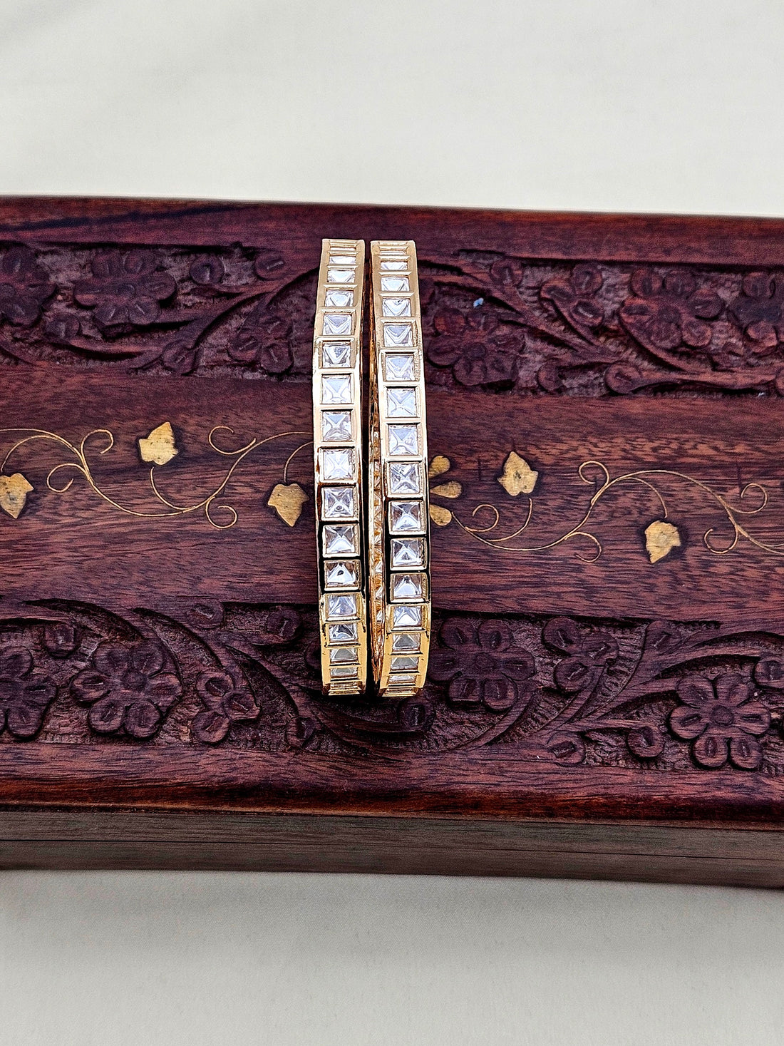 Handsome Set of 2 Gold plated Kundan Glass Polky Bangle/ Kada / Festive Bangles for women & Girls