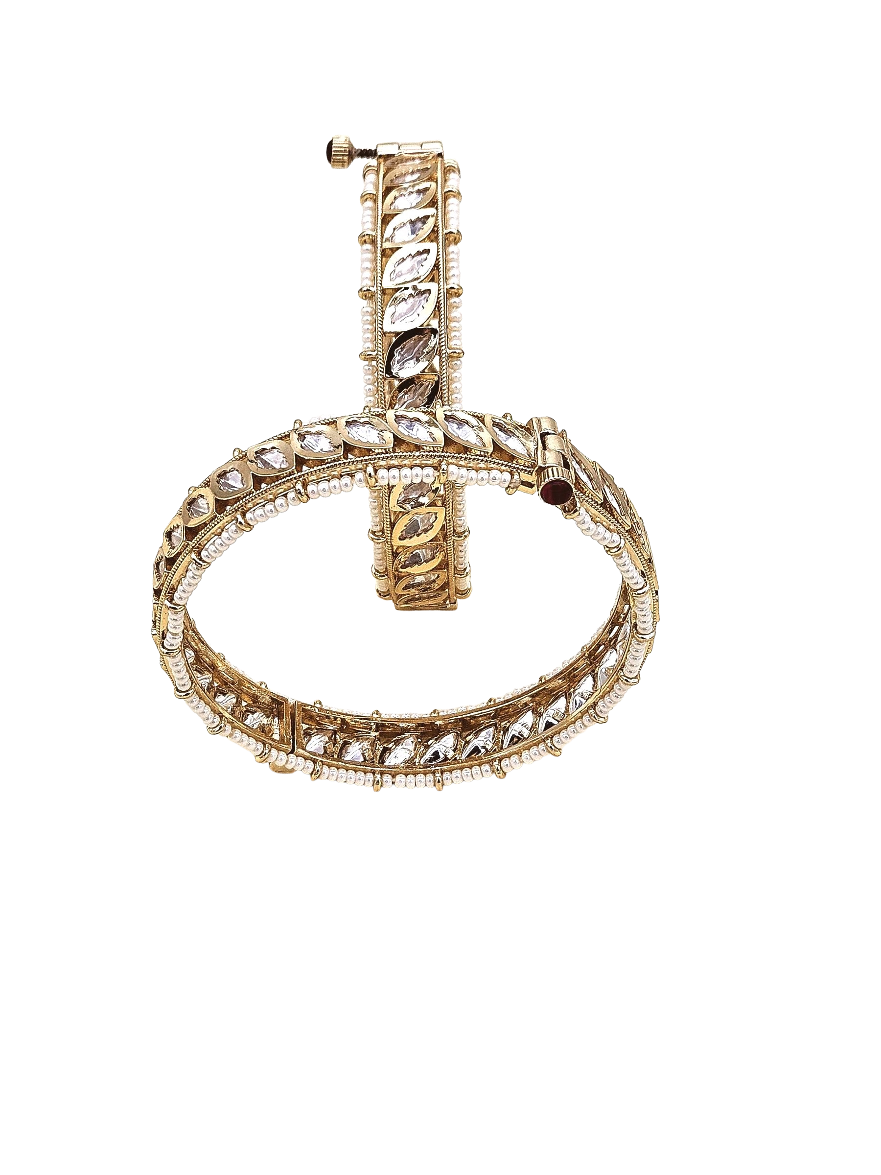 Gorgeous Set of 2 Gold plated Marquise shape Kundan Glass Polky Pearl Bangle/ Kada / Festive Bangles for women & Girls