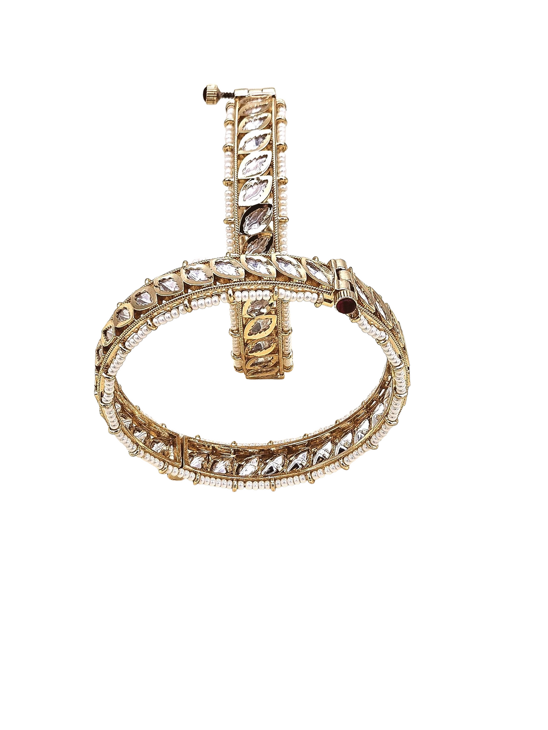 Gorgeous Set of 2 Gold plated Marquise shape Kundan Glass Polky Pearl Bangle/ Kada / Festive Bangles for women & Girls