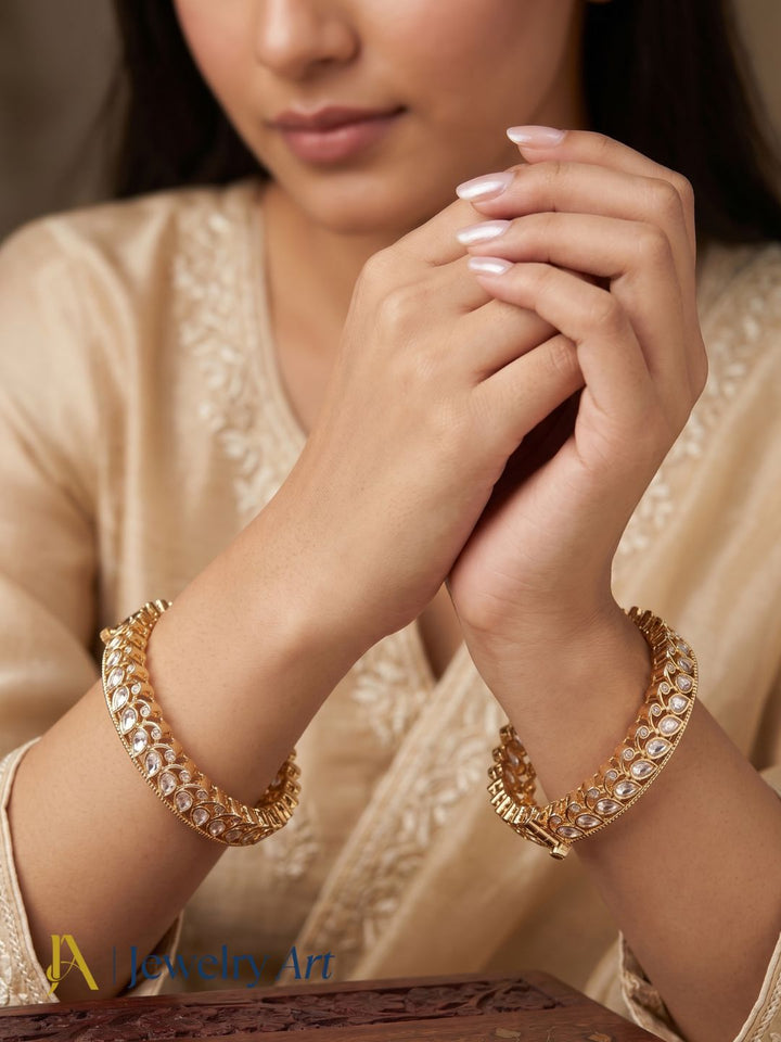 handcrafted style gold tone kundan polky designer kada set
