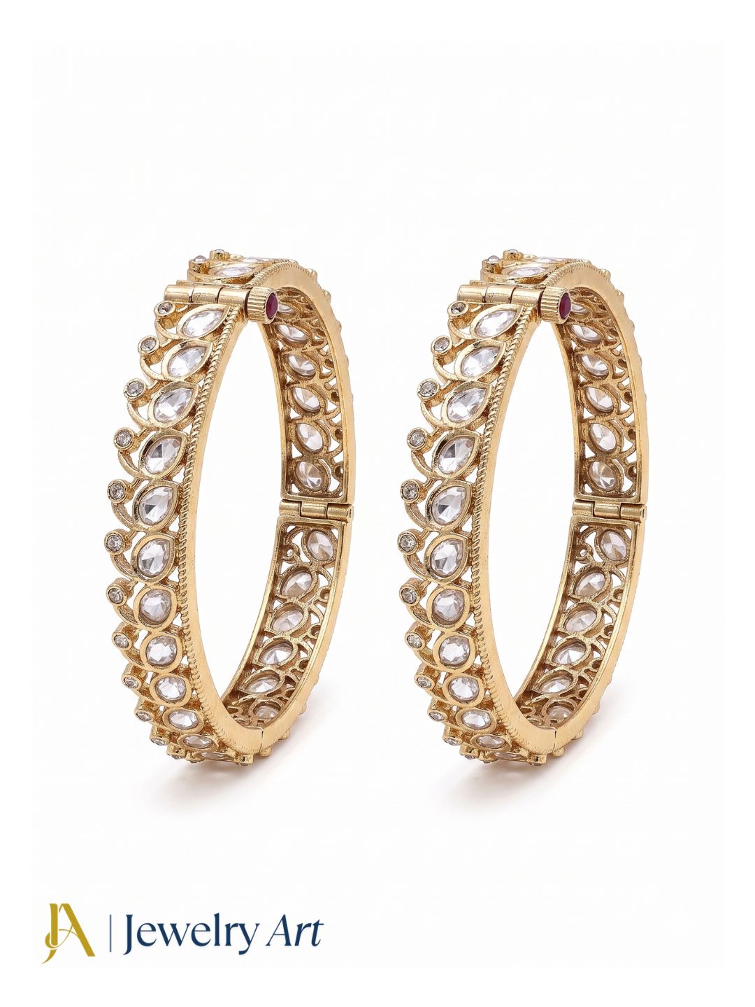 Beautiful Set of 2 Gold plated Kundan Glass Polky Designer Bangle/ Kada / Festive Bangles for women & Girls