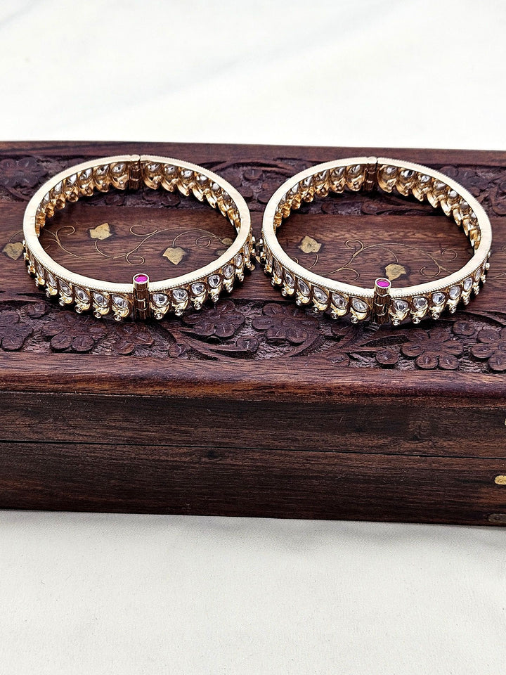 Beautiful Set of 2 Gold plated Kundan Glass Polky Designer Bangle/ Kada / Festive Bangles for women & Girls