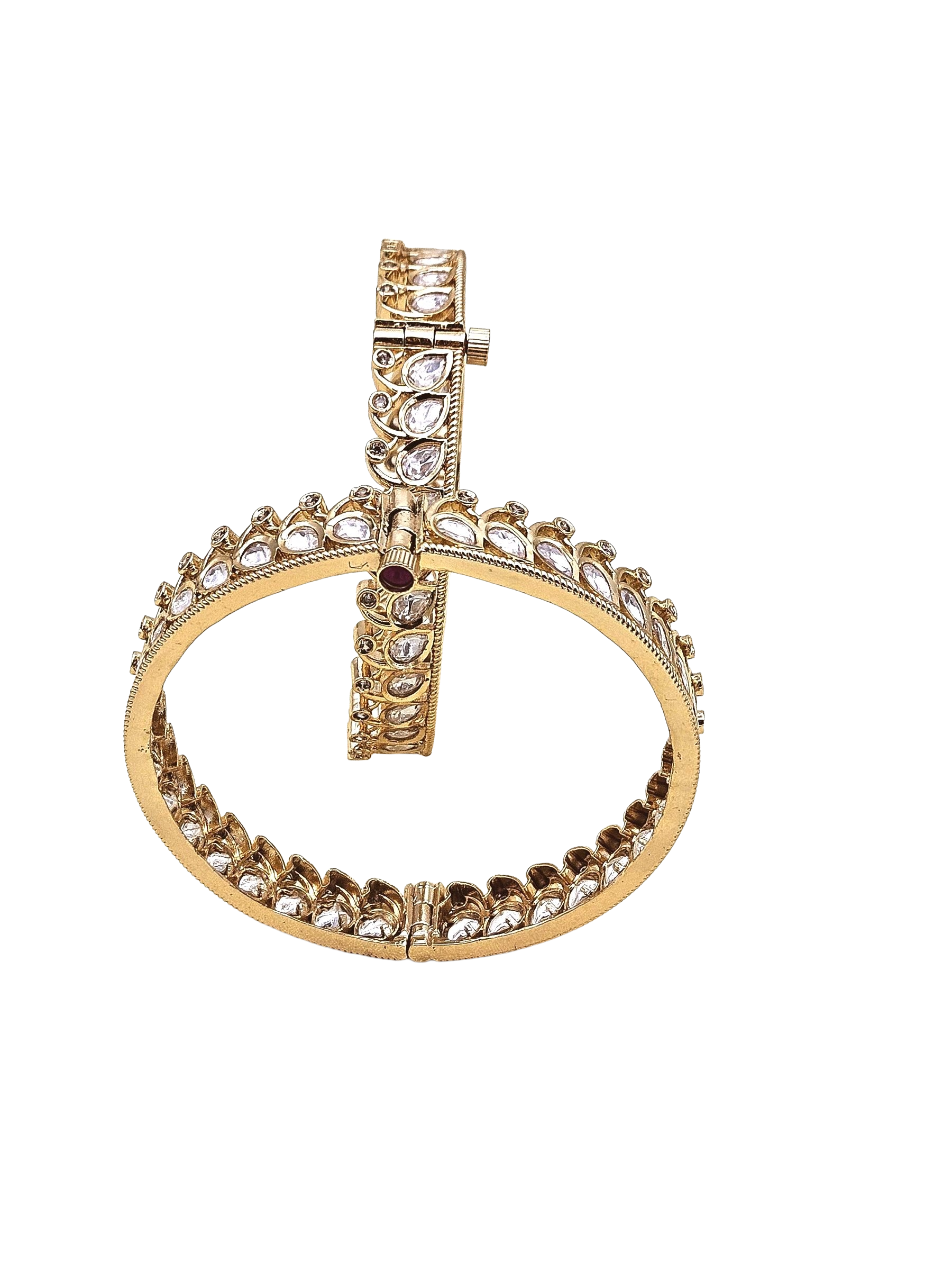 Beautiful Set of 2 Gold plated Kundan Glass Polky Designer Bangle/ Kada / Festive Bangles for women & Girls