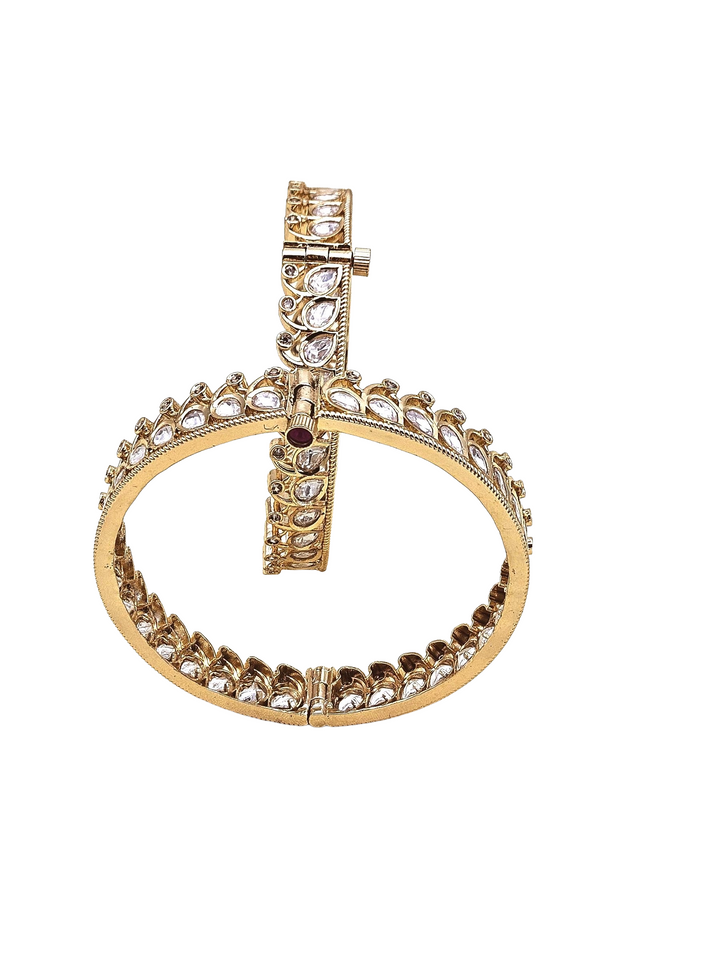 Beautiful Set of 2 Gold plated Kundan Glass Polky Designer Bangle/ Kada / Festive Bangles for women & Girls