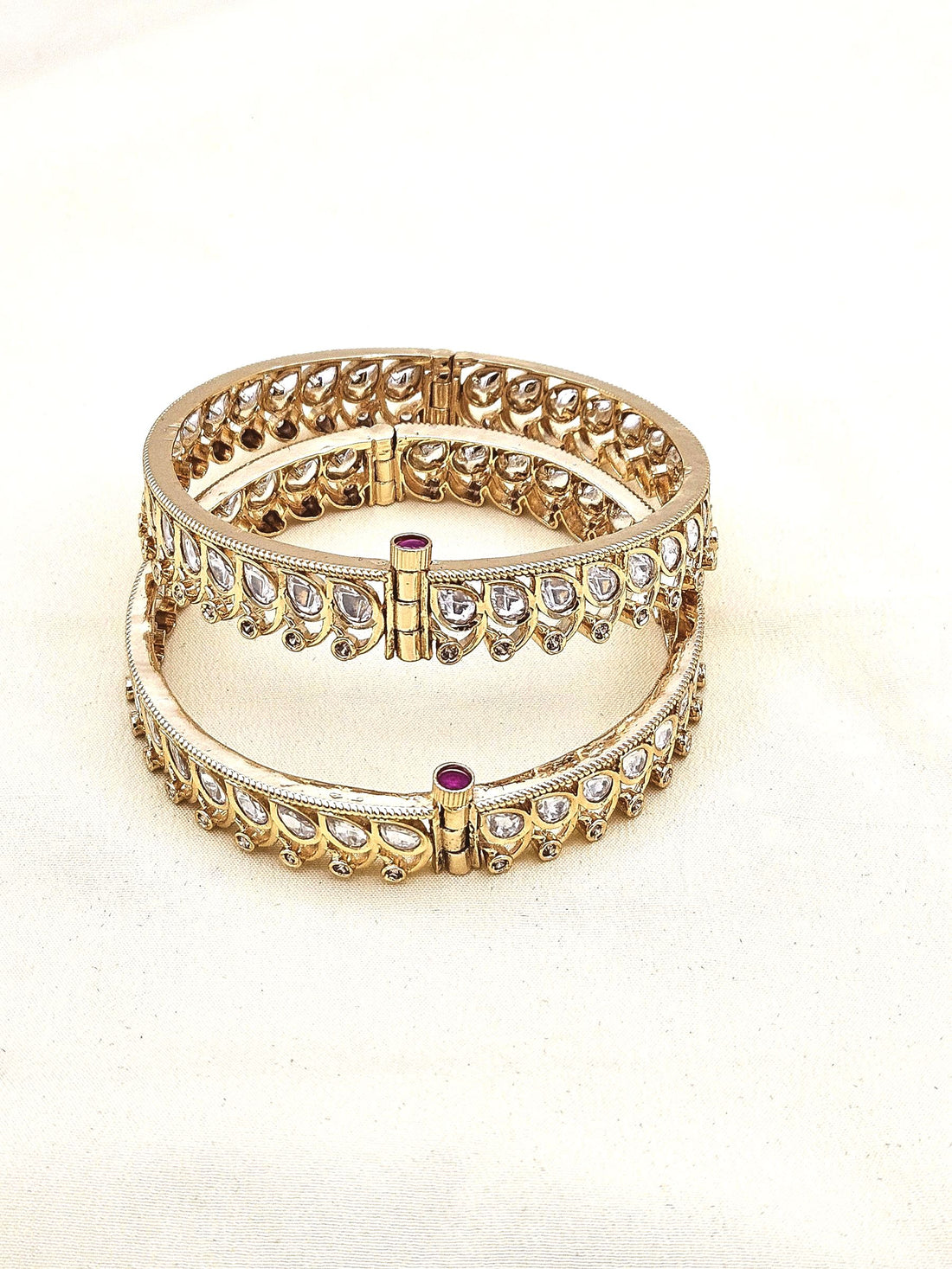 Beautiful Set of 2 Gold plated Kundan Glass Polky Designer Bangle/ Kada / Festive Bangles for women & Girls