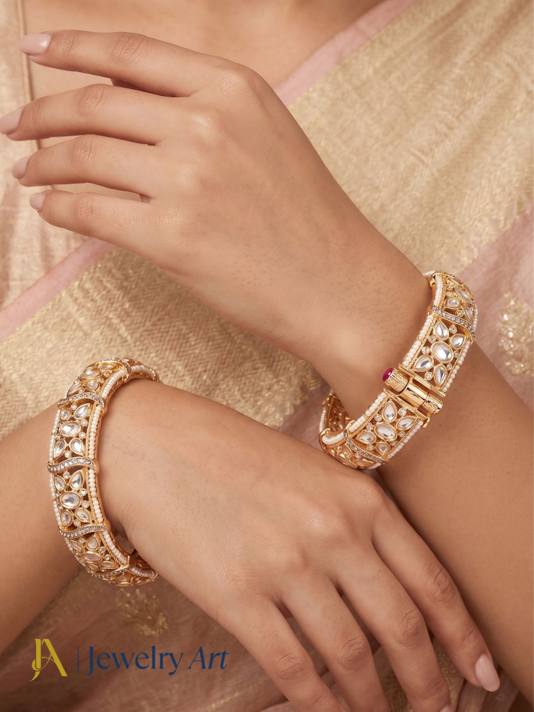 faux kundan glass polky bangle set with AD stones gold tone designer jewelry
