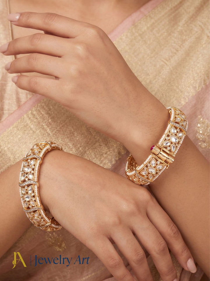faux kundan glass polky bangle set with AD stones gold tone designer jewelry
