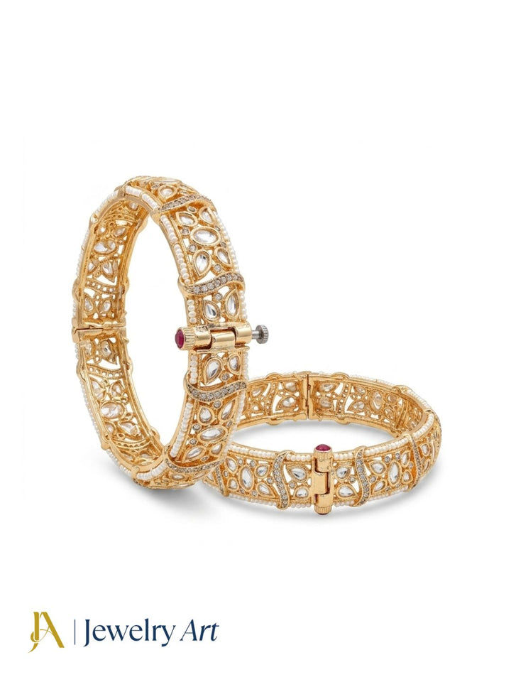 Delightful Set of 2 Gold plated AD-Faux Kundan Glass Polky Designer Bangle/ Kada / Festive Bangles for women & Girls