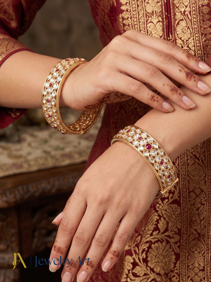 premium festive bangles set red hydro quartz faux kundan polky gold plated design

