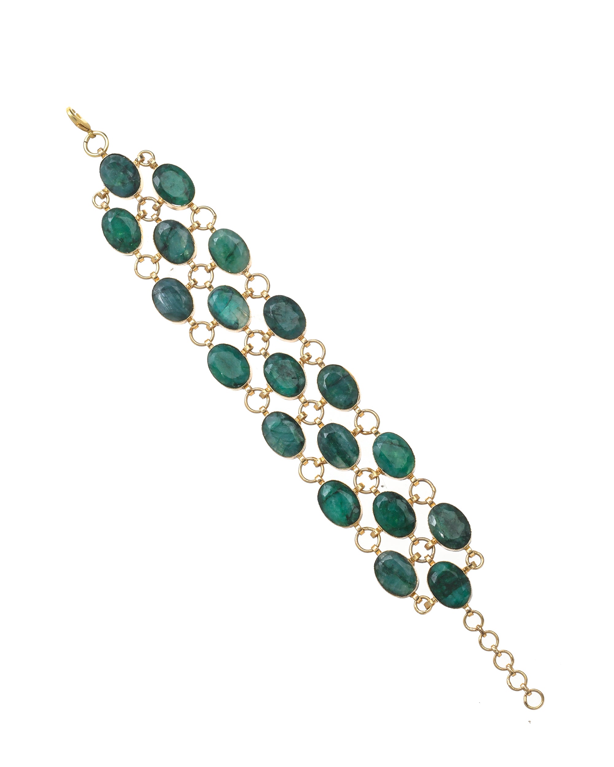 Traditional antique gold bracelet with pear-cut green beryl stone – stylish openable design for women

