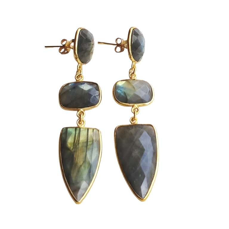 Fine Handcrafted Gold plated LABRADORITE stone Charming Designer Dangle Drop Earrings