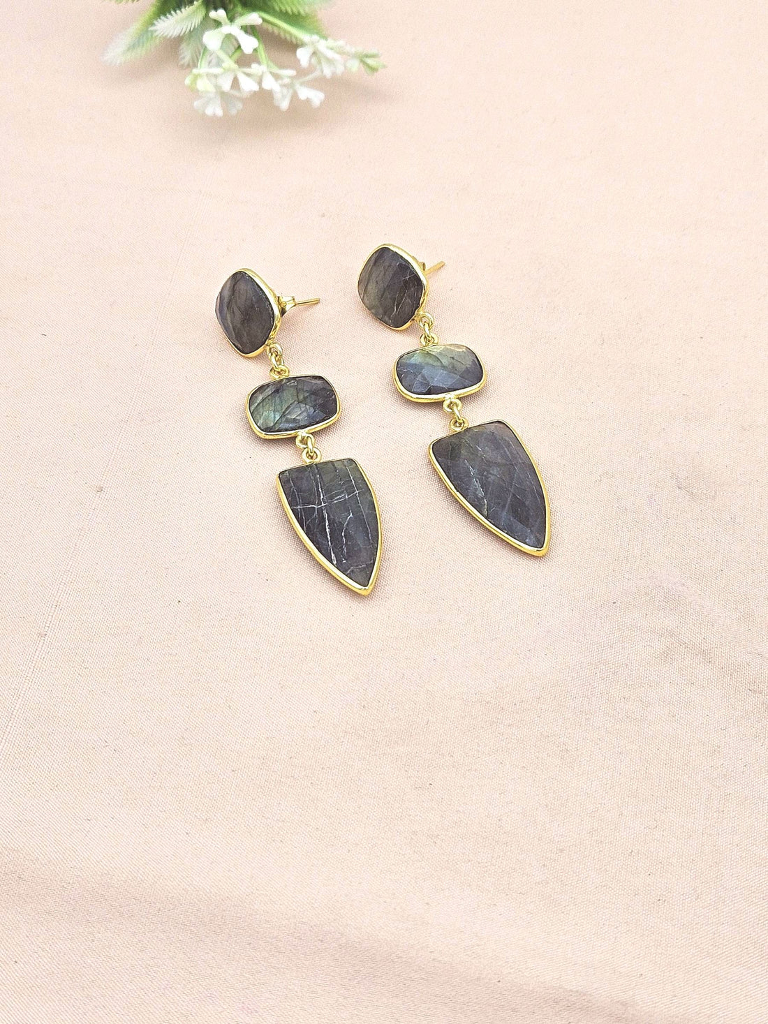 Fine Handcrafted Gold plated LABRADORITE stone Charming Designer Dangle Drop Earrings