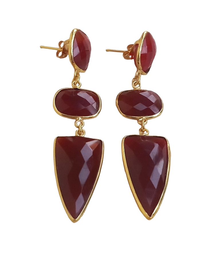 Fine Handcrafted Gold plated Red Onyx stone Charming Designer Dangle Drop Earrings