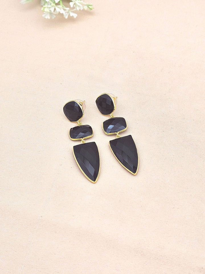 Fine Handcrafted Gold plated Black Onyx stone Charming Designer Dangle Drop Earrings