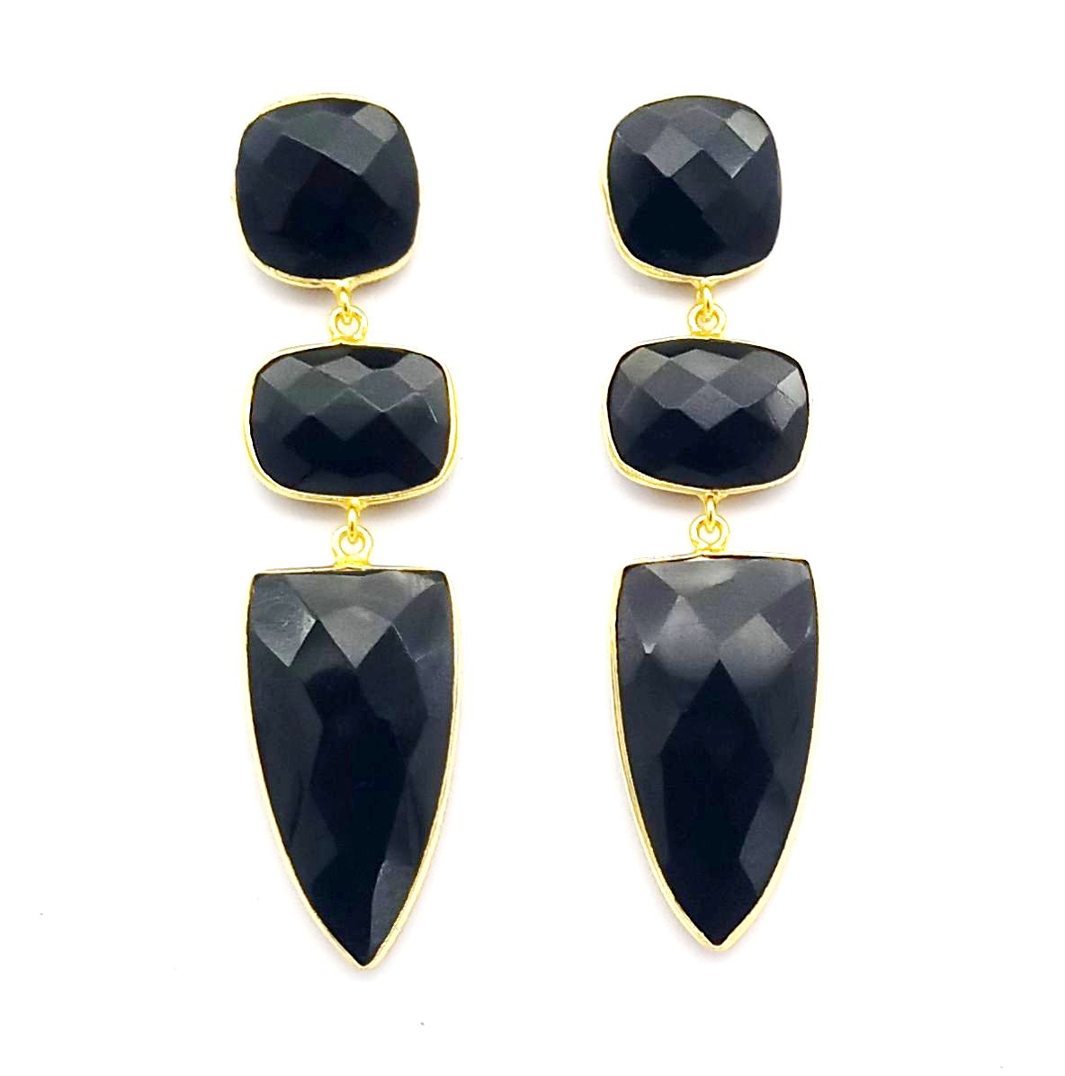 Fine Handcrafted Gold plated Black Onyx stone Charming Designer Dangle Drop Earrings