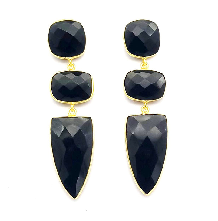 Fine Handcrafted Gold plated Black Onyx stone Charming Designer Dangle Drop Earrings