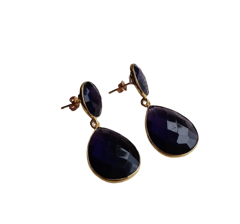 Fine Handcrafted Gold plated Amethyst stone light weight Dangle Drop Earrings