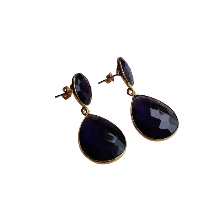 Fine Handcrafted Gold plated Amethyst stone light weight Dangle Drop Earrings