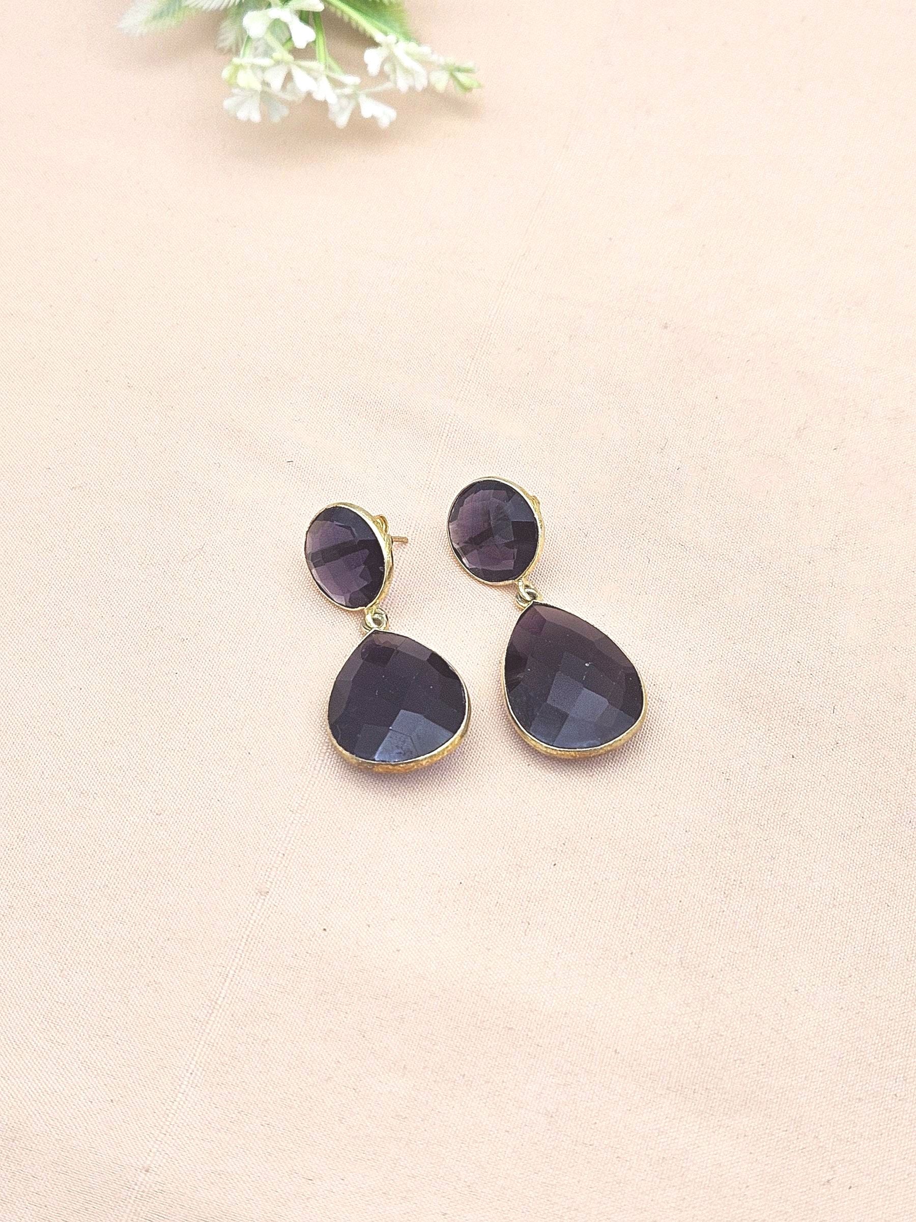 Fine Handcrafted Gold plated Amethyst stone light weight Dangle Drop Earrings