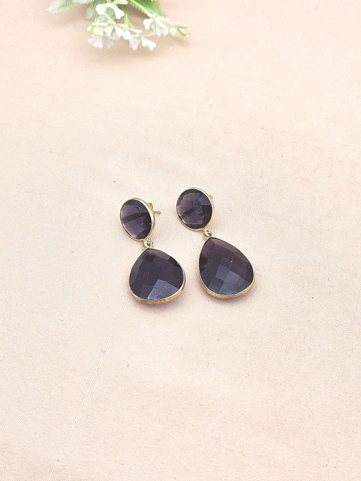 Fine Handcrafted Gold plated Amethyst stone light weight Dangle Drop Earrings