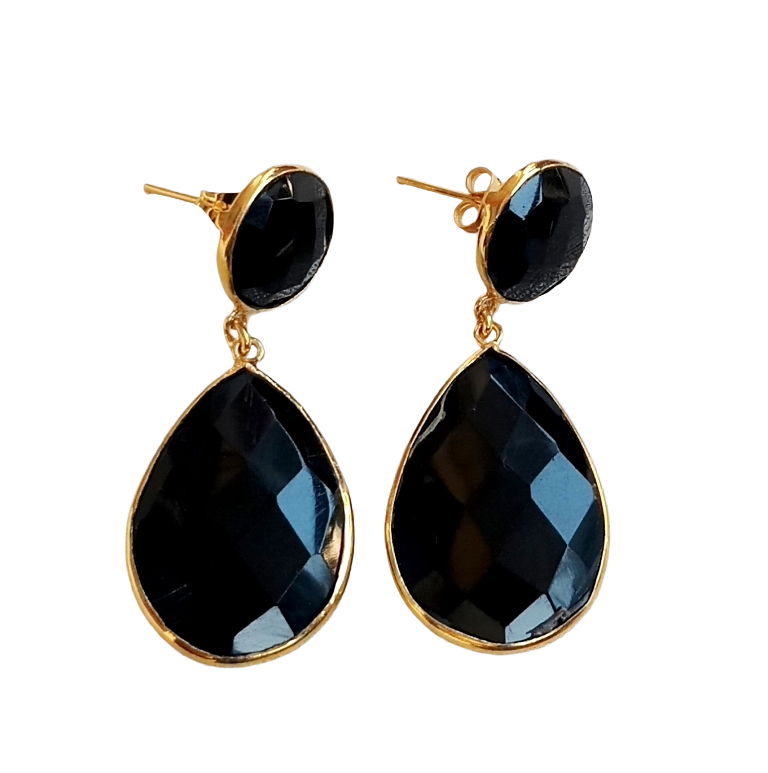 Fine Handcrafted Gold plated Black Onyx stone light weight Dangle Drop Earrings