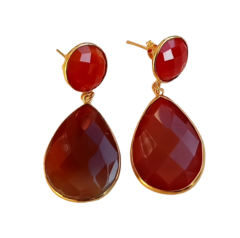 Fine Handcrafted Gold plated Faceted Red Onyx stone light weight Dangle Drop Earrings