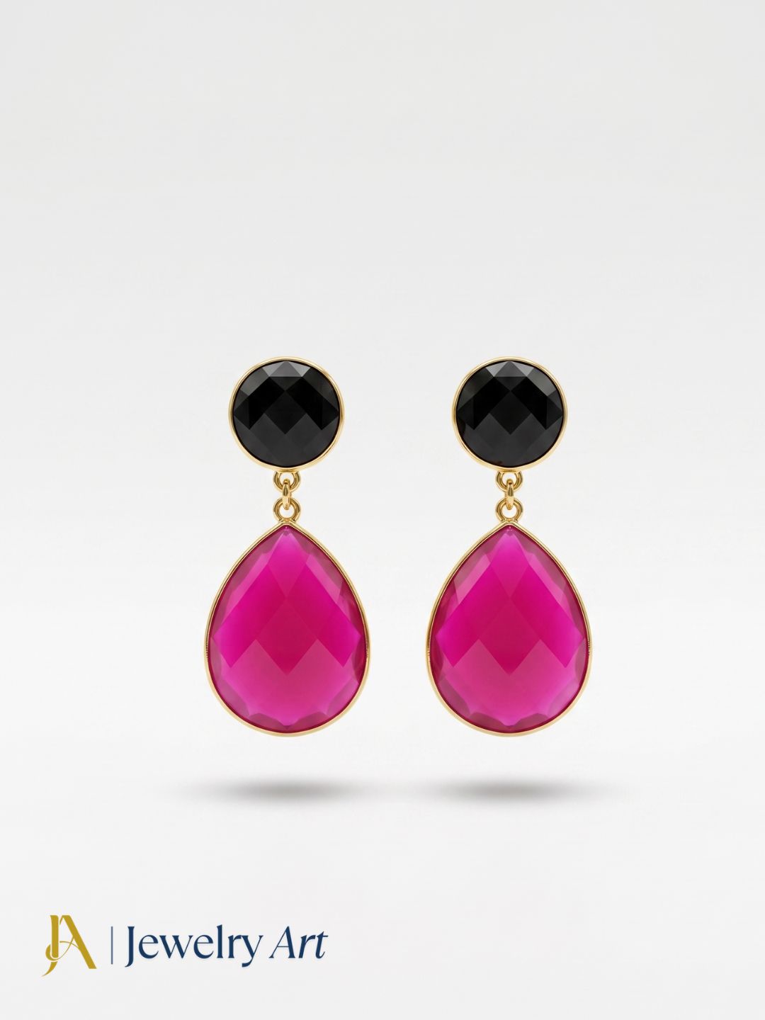 Fine Handcrafted Gold plated Magenta-Black Onyx stone light weight Dangle Drop Earrings