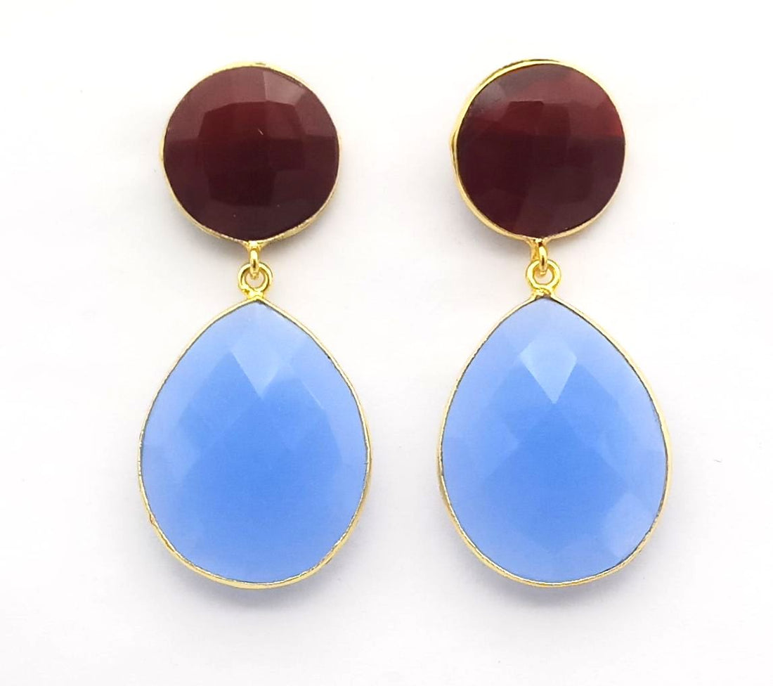 Fine Handcrafted Gold plated Red Onyx-Chalcedony stone light weight Dangle Drop Earrings