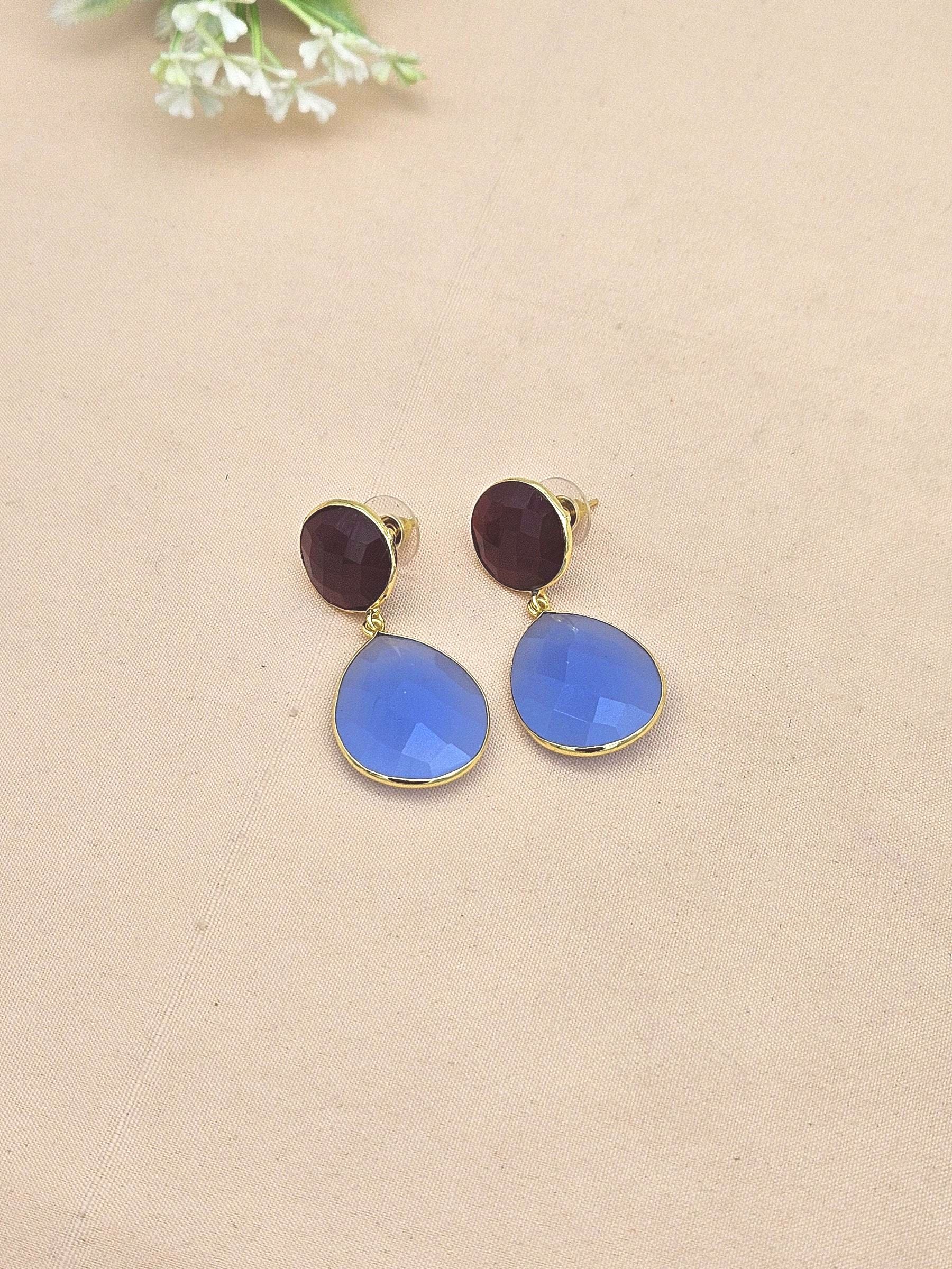 Fine Handcrafted Gold plated Red Onyx-Chalcedony stone light weight Dangle Drop Earrings