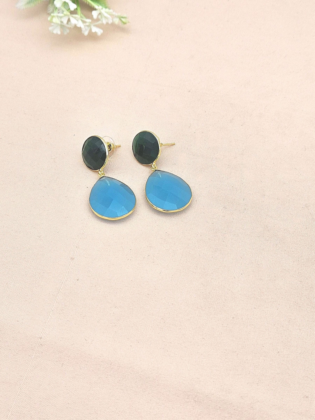 Fine Handcrafted Gold plated Green Onyx-Chalcedony stone light weight Dangle Drop Earrings