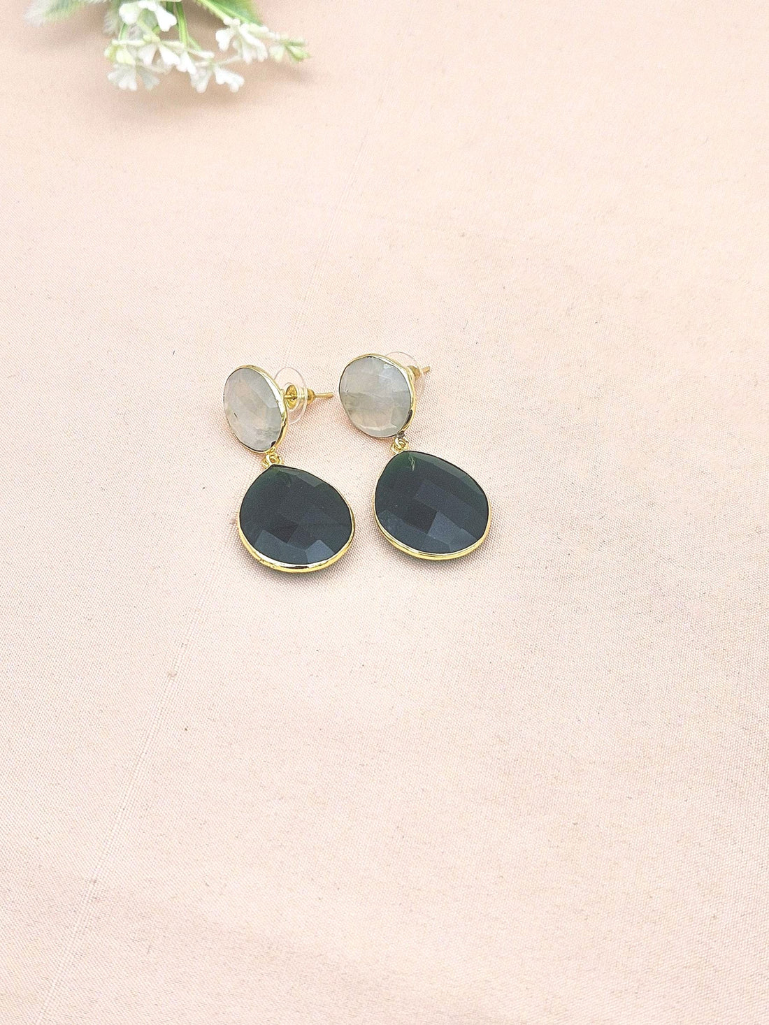 Fine Handcrafted Gold plated Prehnite-Green Onyx stone light weight Dangle Drop Earrings