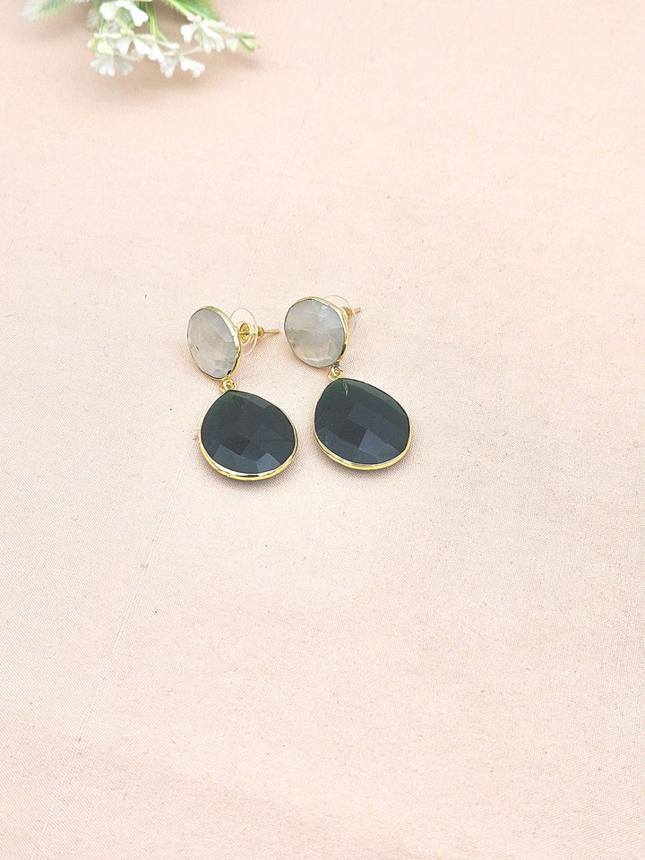 Fine Handcrafted Gold plated Prehnite-Green Onyx stone light weight Dangle Drop Earrings