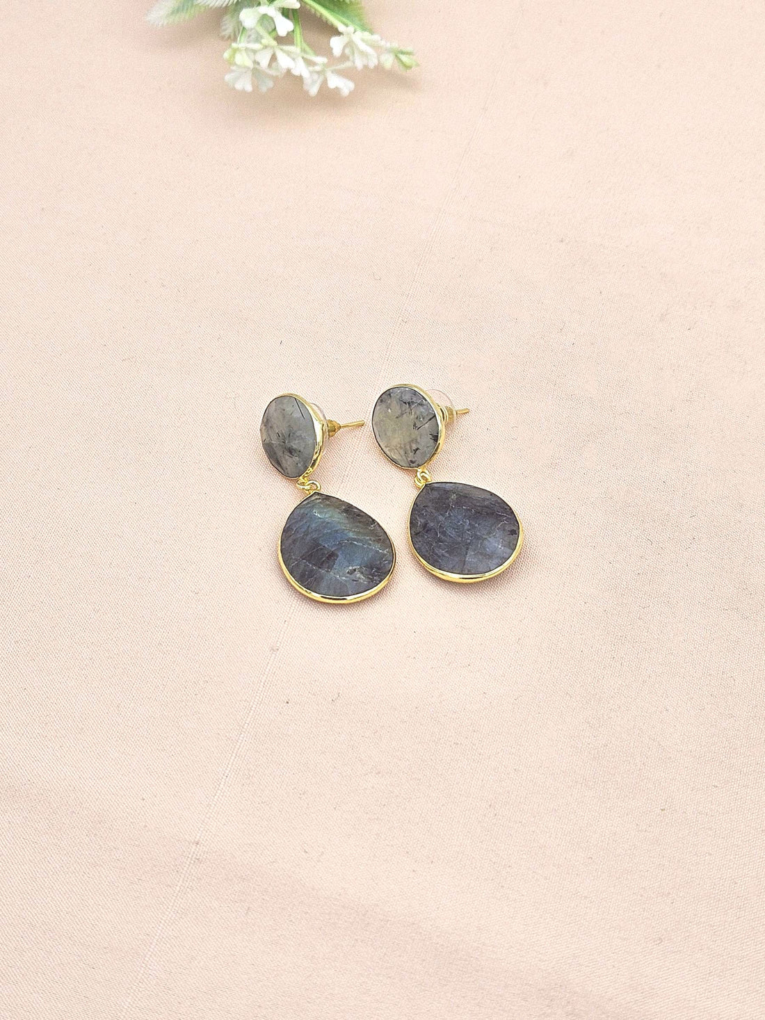 Fine Handcrafted Gold plated Prehnite-Labradorite stone light weight Dangle Drop Earrings